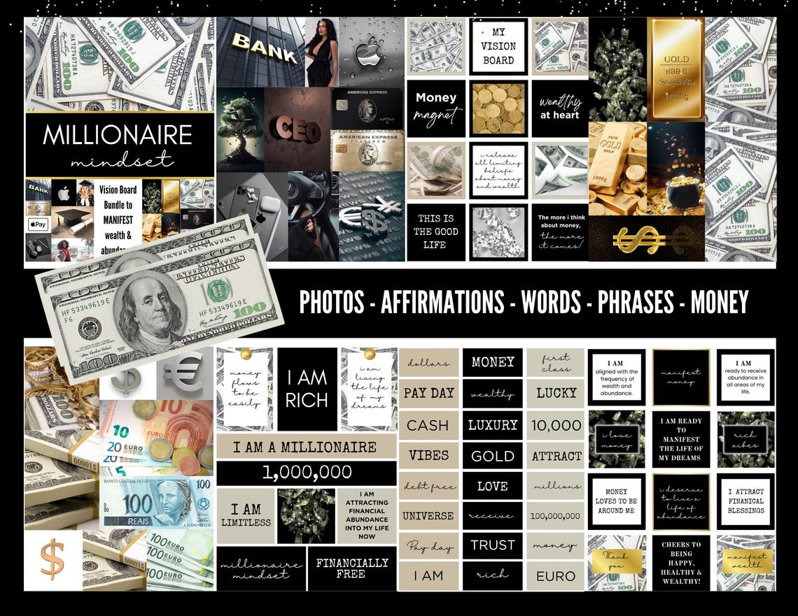 Millionaire Mindset Vision Board Kit – Goal Visualization & Success Affirmations (Digital Download)