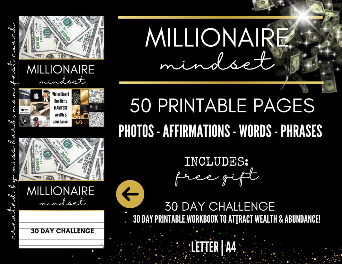 Millionaire Mindset Vision Board Kit – Goal Visualization & Success Affirmations (Digital Download)