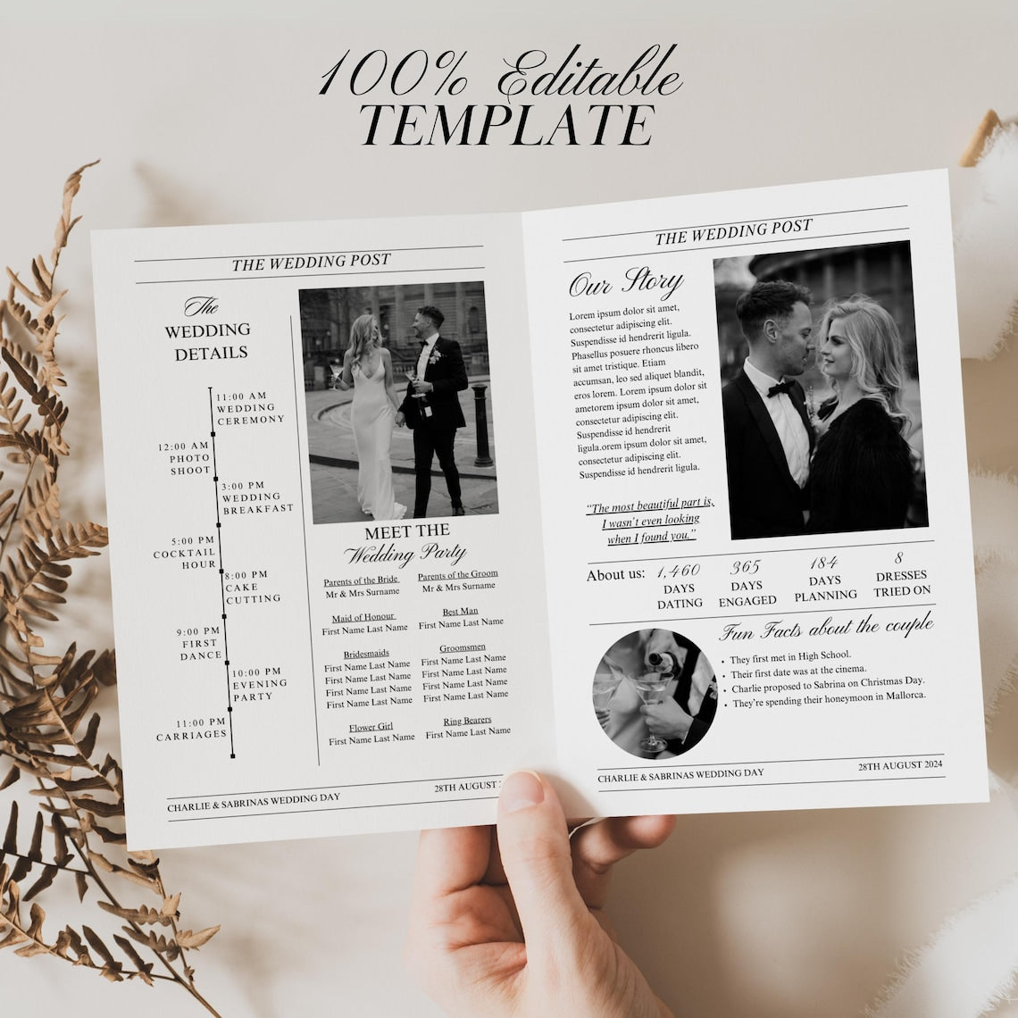 Folded Printable Wedding Newspaper – Custom DIY Keepsake