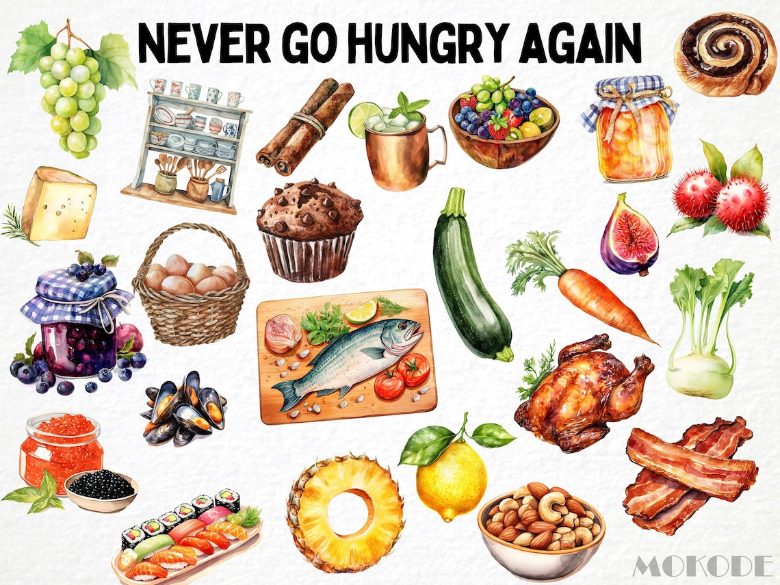 Mega Food Clipart Bundle – 2,500 High‑Quality PNGs (Watercolor & Transparent Backgrounds)
