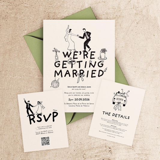 Fun Hand-Drawn Wedding Invite Suite – Editable, Printable & Full of Charm!