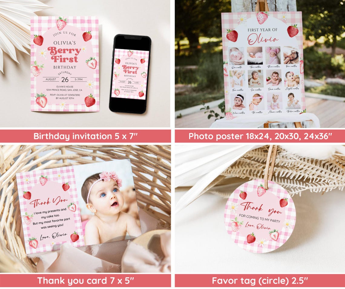 First Birthday Invitation Set – Editable Digital Templates for Baby’s Big Day