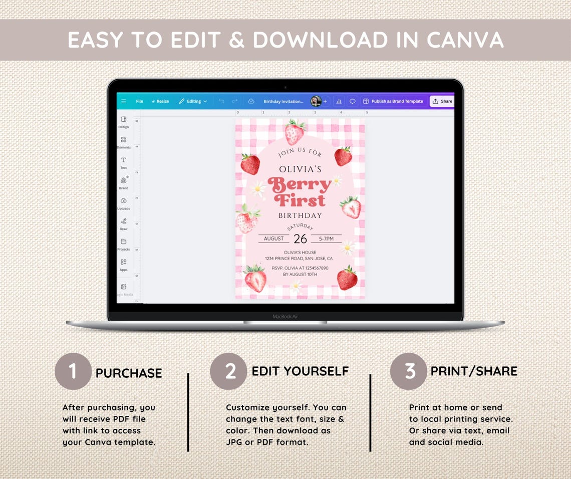 First Birthday Invitation Set – Editable Digital Templates for Baby’s Big Day