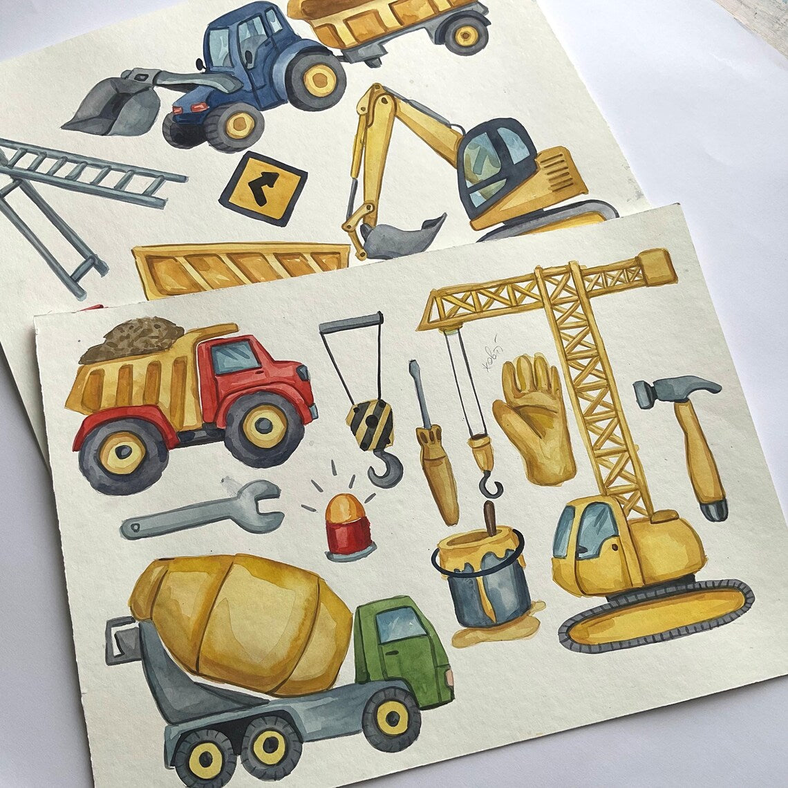 Watercolour Construction Clipart Bundle – Digital Download of Building & Vehicle Illustrations