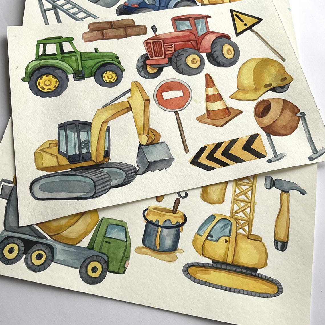 Watercolour Construction Clipart Bundle – Digital Download of Building & Vehicle Illustrations