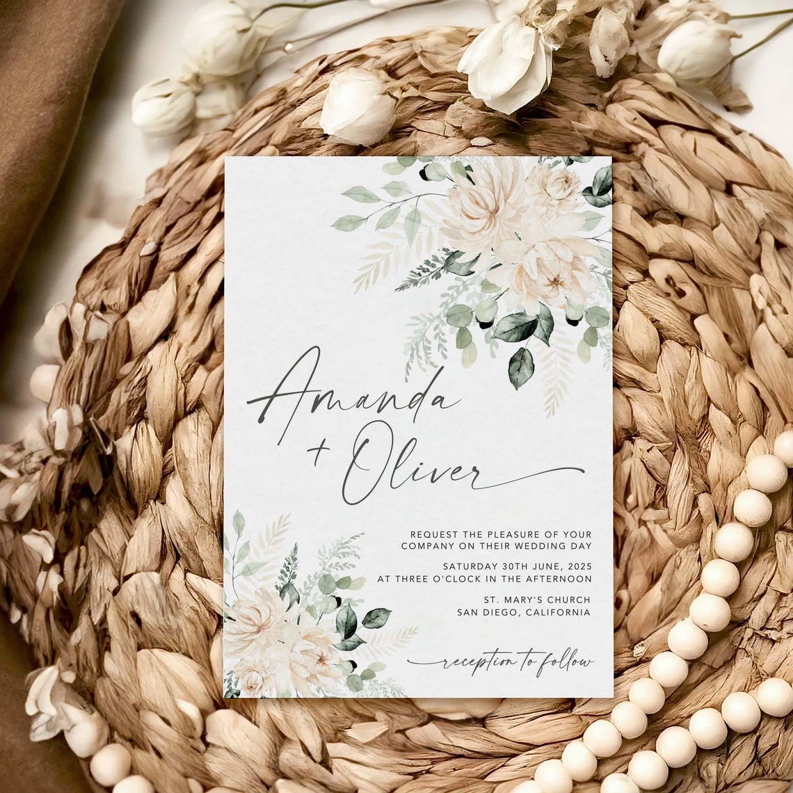 Summer Wildflower Wedding Invitation Template | Whimsical Floral Design with QR Code