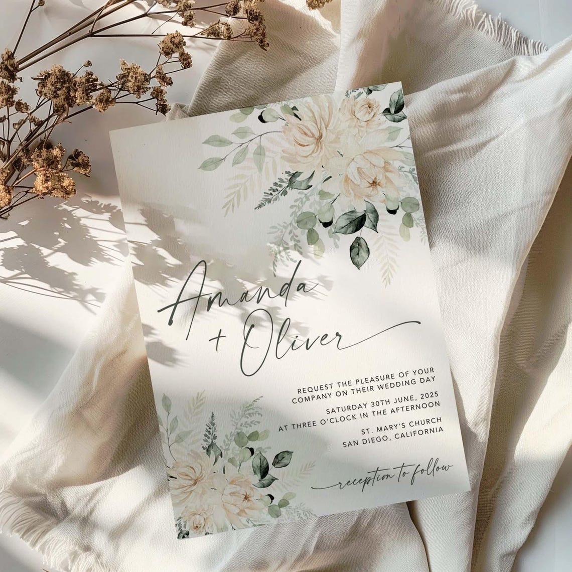 Summer Wildflower Wedding Invitation Template | Whimsical Floral Design with QR Code