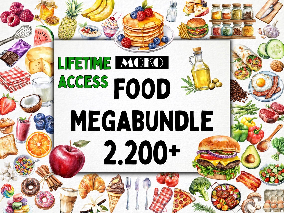 Mega Food Clipart Bundle – 2,500 High‑Quality PNGs (Watercolor & Transparent Backgrounds)