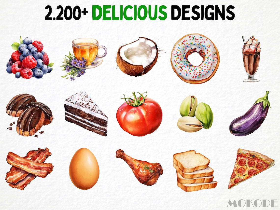 Mega Food Clipart Bundle – 2,500 High‑Quality PNGs (Watercolor & Transparent Backgrounds)