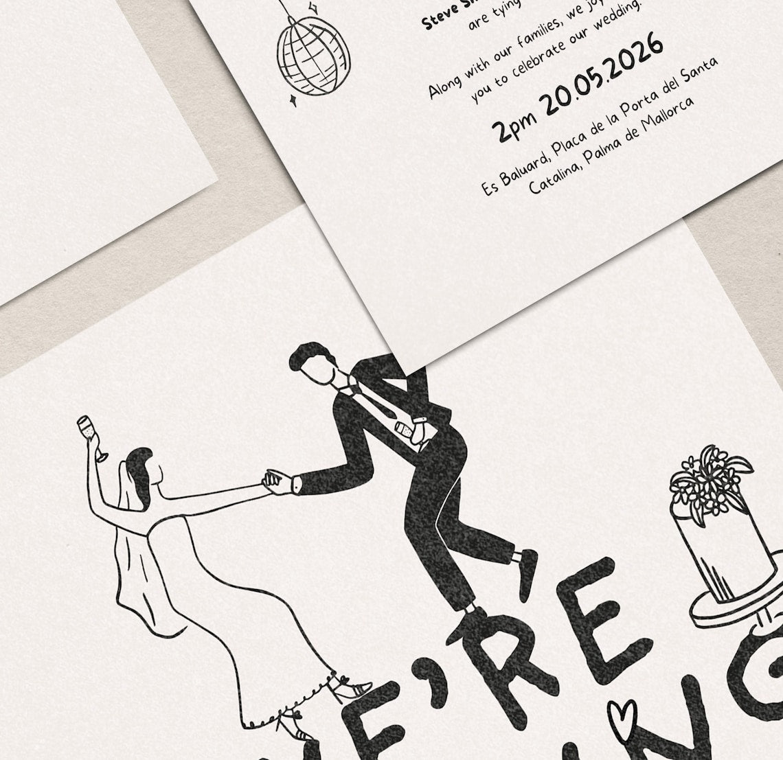 Fun Hand-Drawn Wedding Invite Suite – Editable, Printable & Full of Charm!