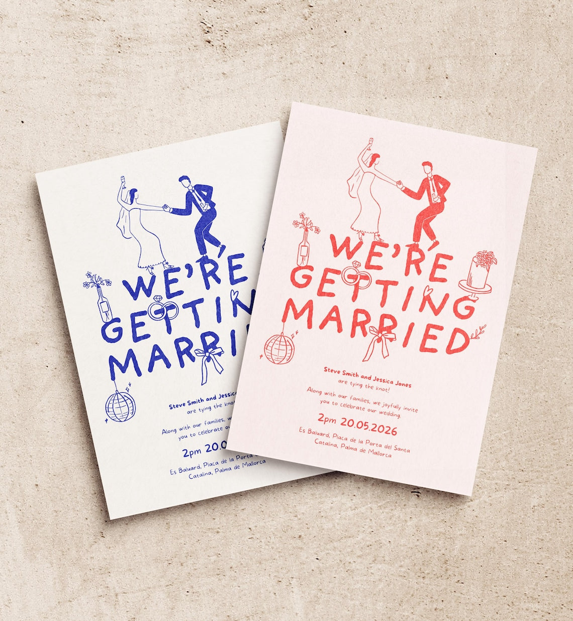 Fun Hand-Drawn Wedding Invite Suite – Editable, Printable & Full of Charm!