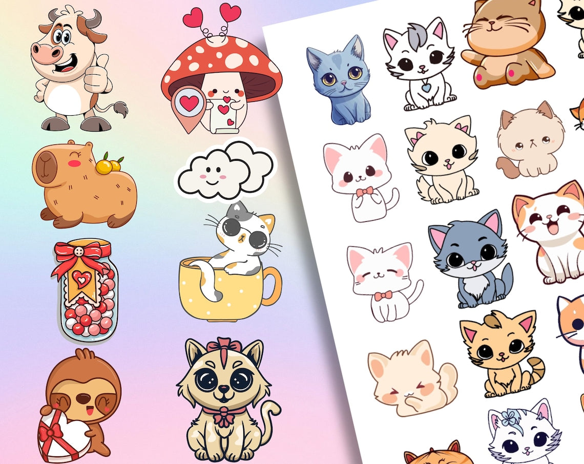 1200+ Cute Digital Sticker Pack – Pre-Cropped PNGs for GoodNotes, iPad & Daily Icons