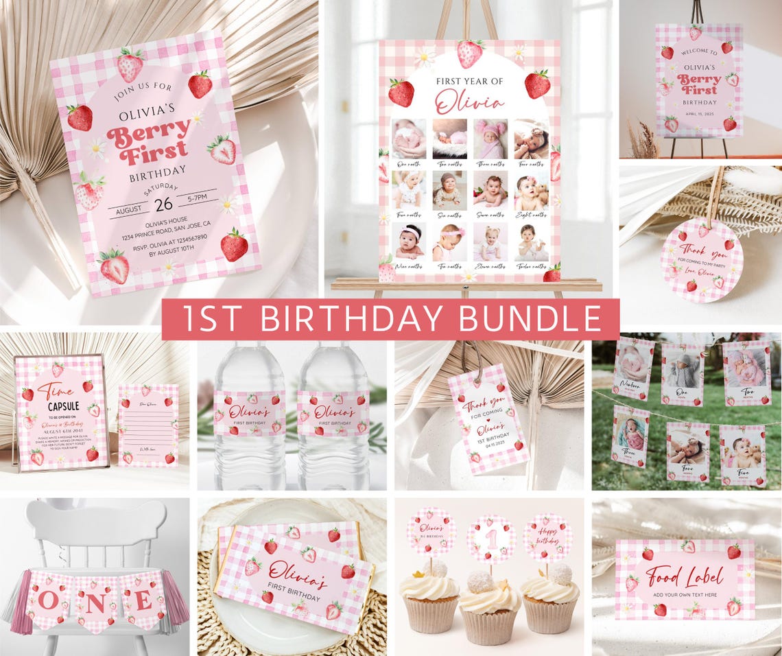 First Birthday Invitation Set – Editable Digital Templates for Baby’s Big Day