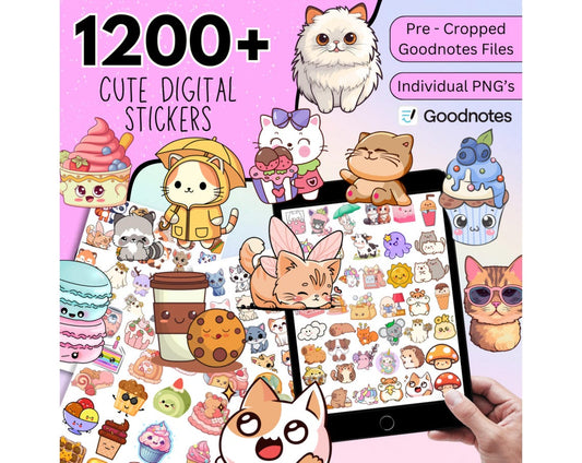 1200+ Cute Digital Sticker Pack – Pre-Cropped PNGs for GoodNotes, iPad & Daily Icons