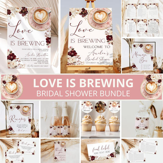 Love Is Brewing Bridal Shower Bundle | Editable Coffee Theme Decor