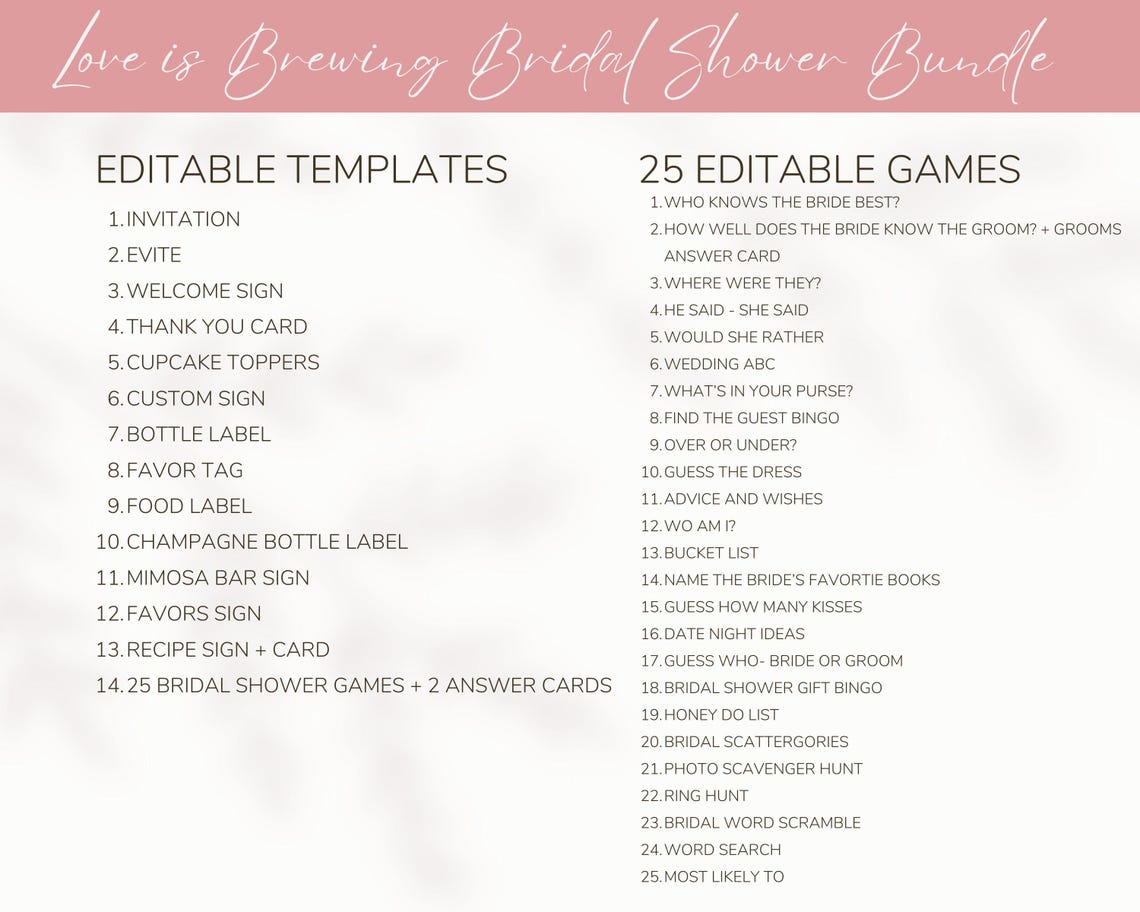 Love Is Brewing Bridal Shower Bundle | Editable Coffee Theme Decor