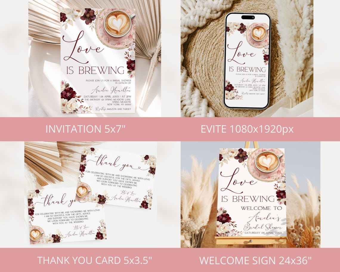 Love Is Brewing Bridal Shower Bundle | Editable Coffee Theme Decor