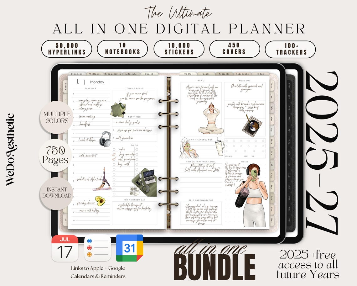 All-in-One Dated Digital Planner 2025-2027 – Daily, Weekly & Monthly Layouts