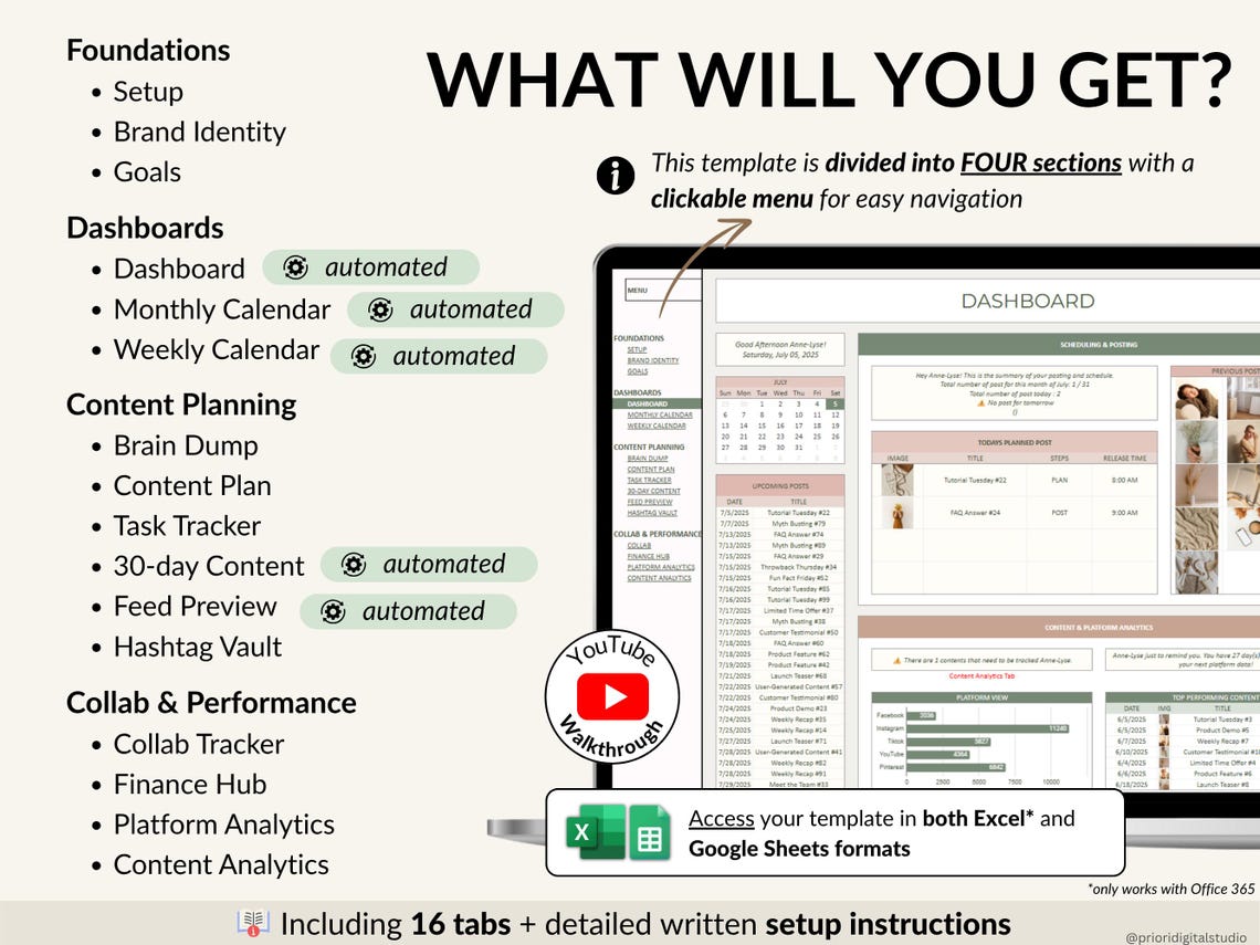 Social Media Content Planner – Editable Digital Download for Creators