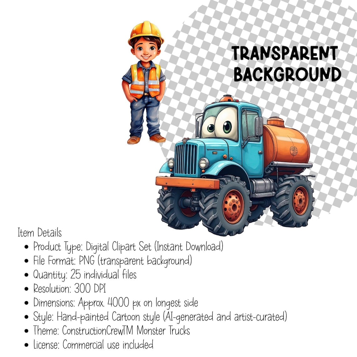 Construction Truck Clipart Bundle – Kids Digital Download, PNGs