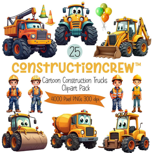 Construction Truck Clipart Bundle – Kids Digital Download, PNGs