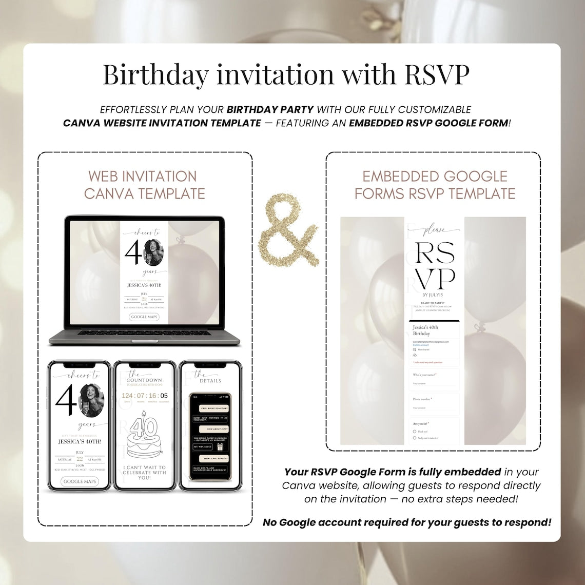 Elegant Digital Invitation Template – 40th Birthday Celebration (Editable Canva/MP4)
