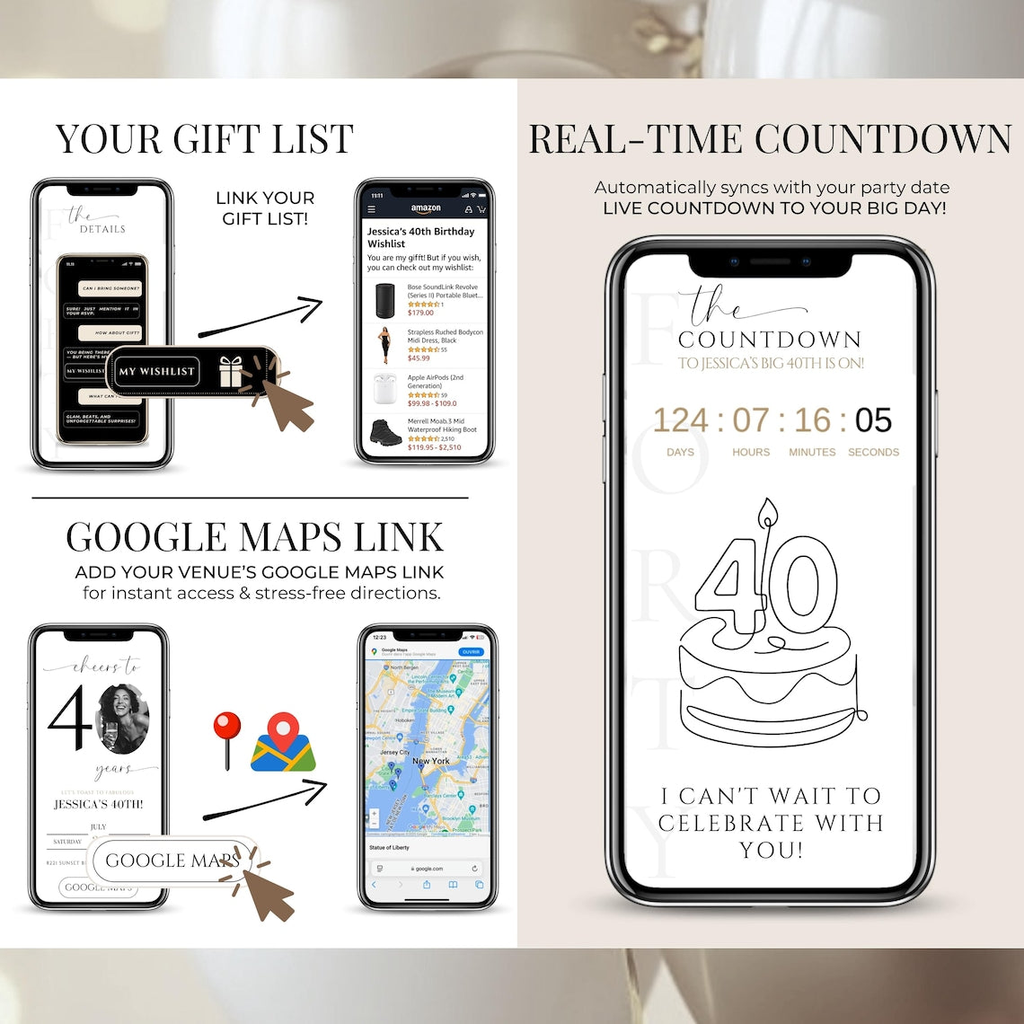 Elegant Digital Invitation Template – 40th Birthday Celebration (Editable Canva/MP4)