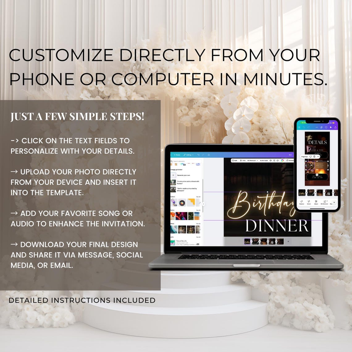 Elegant Animated Video Invitation Template – Birthday “Save the Date” (Canva / MP4)