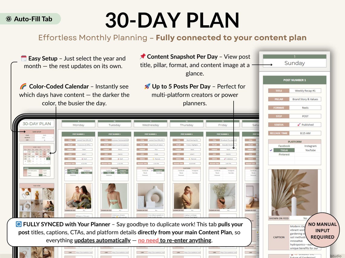 Social Media Content Planner – Editable Digital Download for Creators