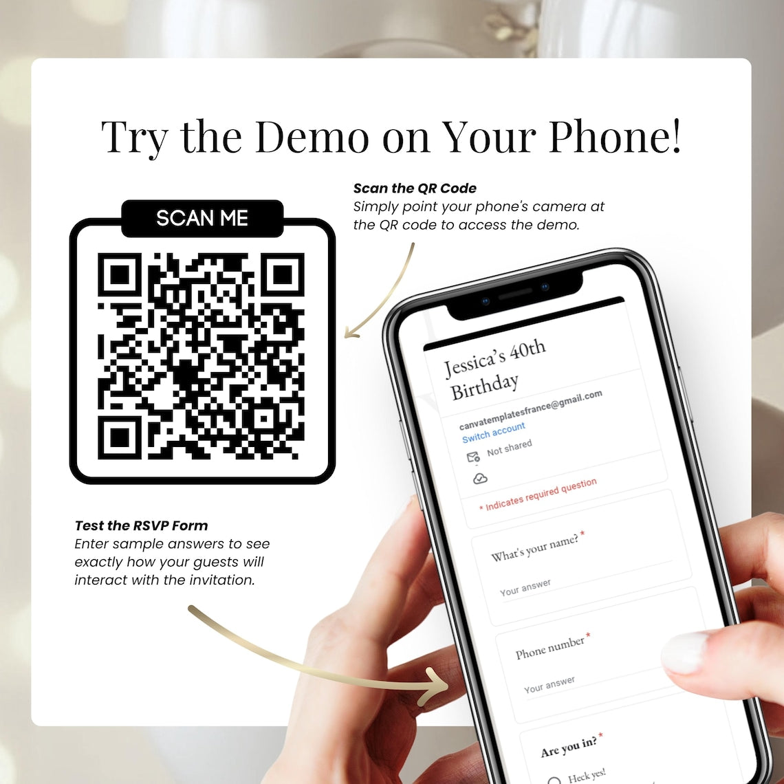 Elegant Digital Invitation Template – 40th Birthday Celebration (Editable Canva/MP4)