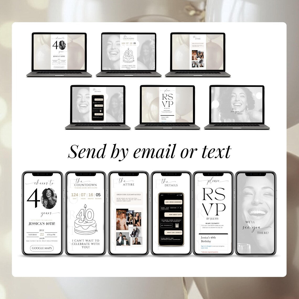 Elegant Digital Invitation Template – 40th Birthday Celebration (Editable Canva/MP4)