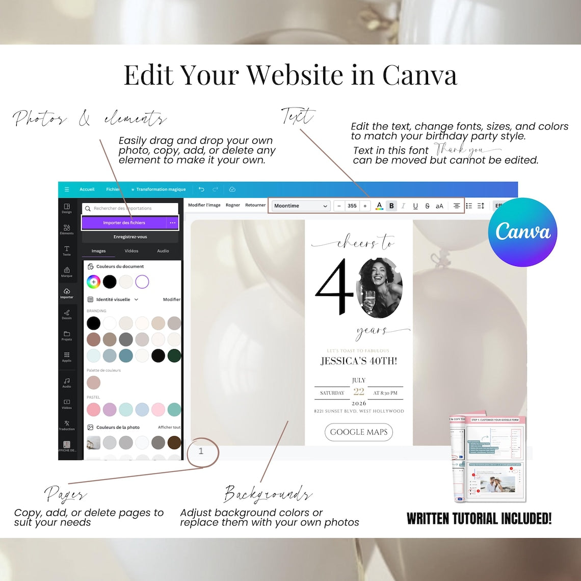 Elegant Digital Invitation Template – 40th Birthday Celebration (Editable Canva/MP4)