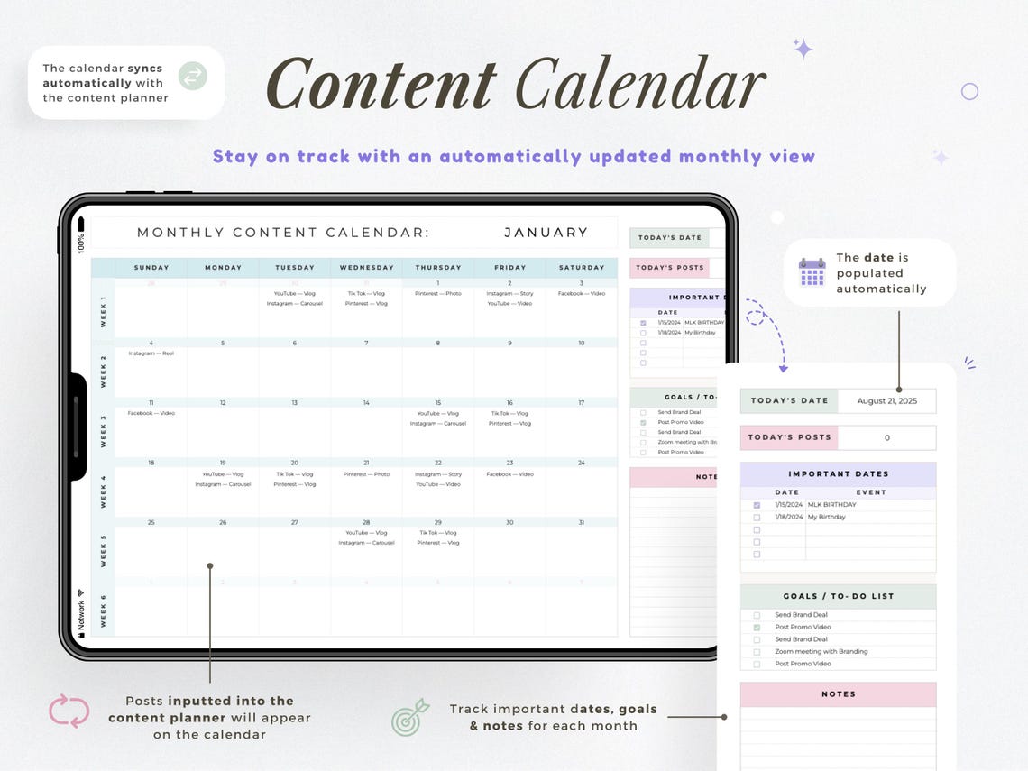 Digital Content Planner for Social Media – Editable Digital Download
