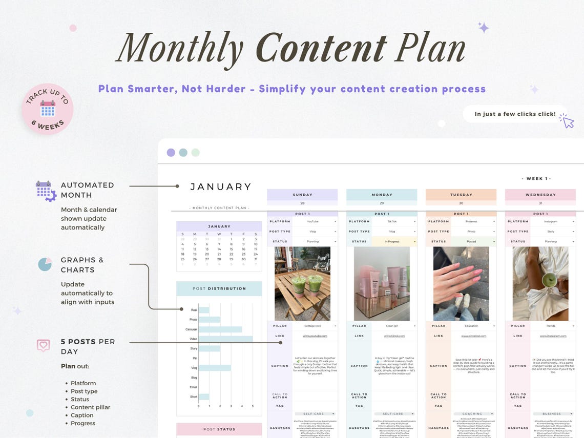 Digital Content Planner for Social Media – Editable Digital Download