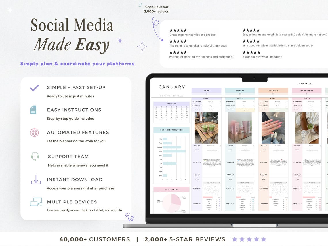 Digital Content Planner for Social Media – Editable Digital Download