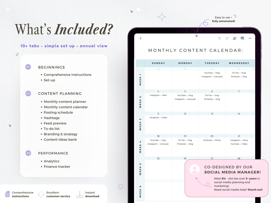 Digital Content Planner for Social Media – Editable Digital Download