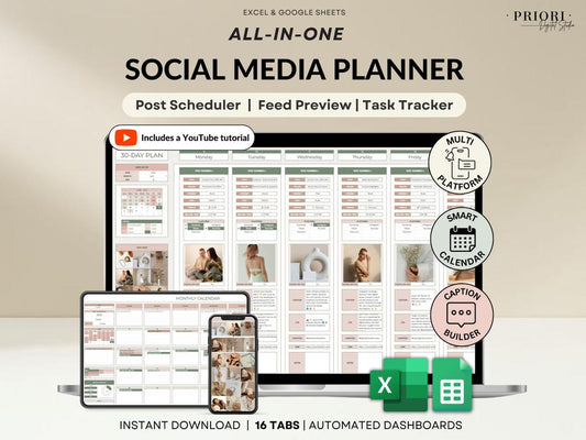 Social Media Content Planner – Editable Digital Download for Creators
