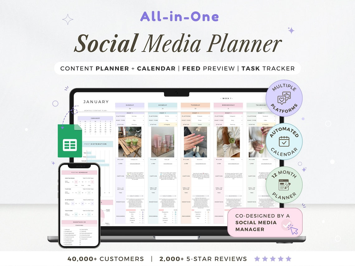 Digital Content Planner for Social Media – Editable Digital Download
