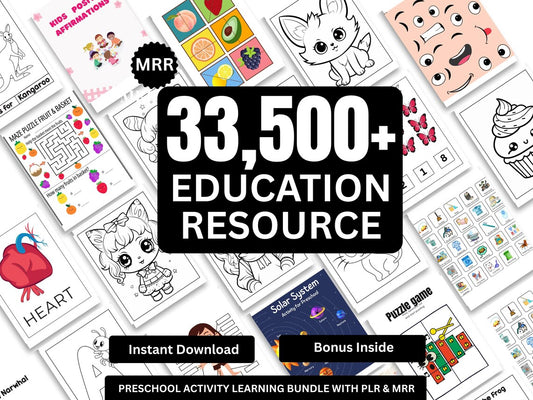 33,500+ Educational Kids Resources Bundle – Printable Worksheets + PLR/MRR Rights