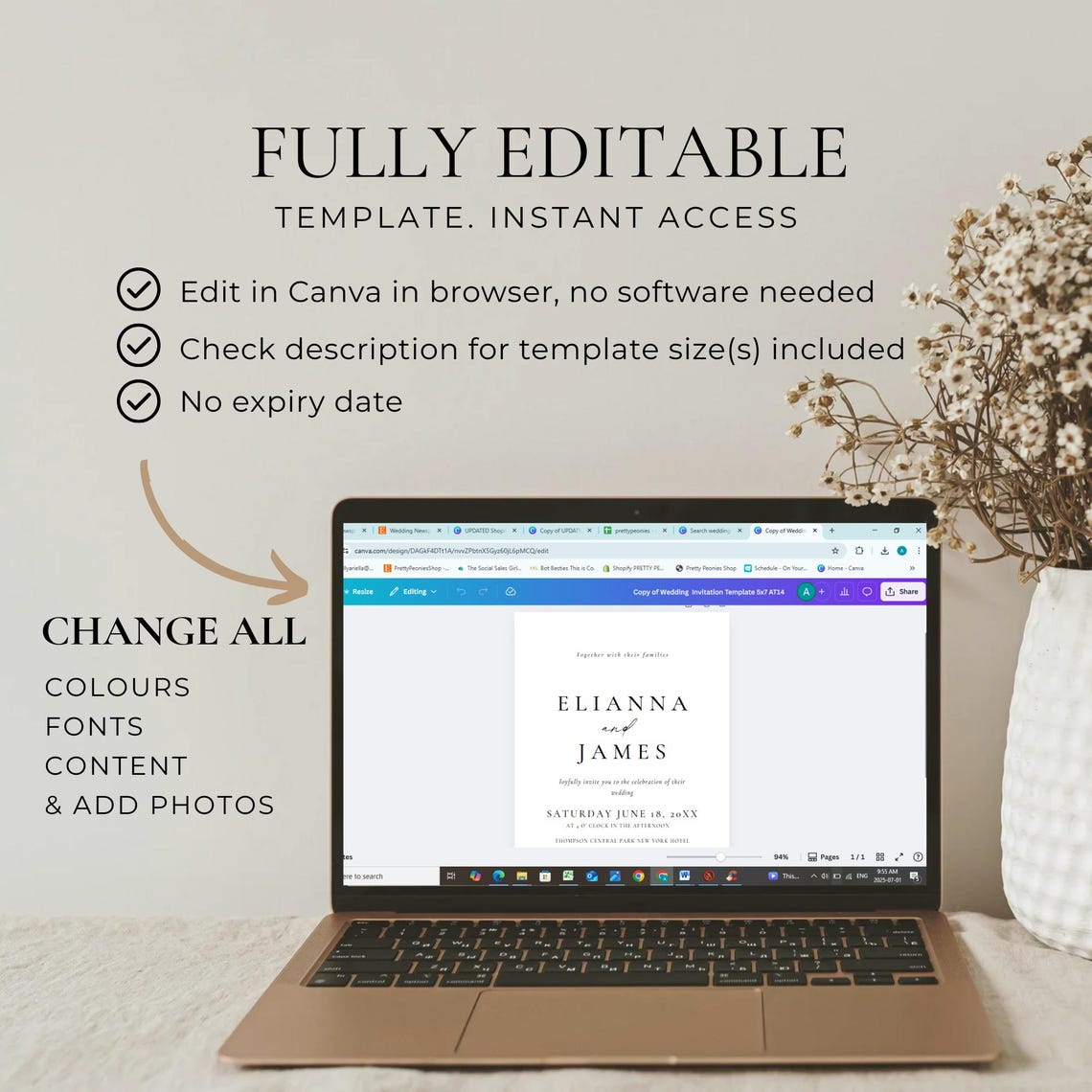 “Summer Wildflower Wedding Invitation – Whimsical Floral Template with QR Code”