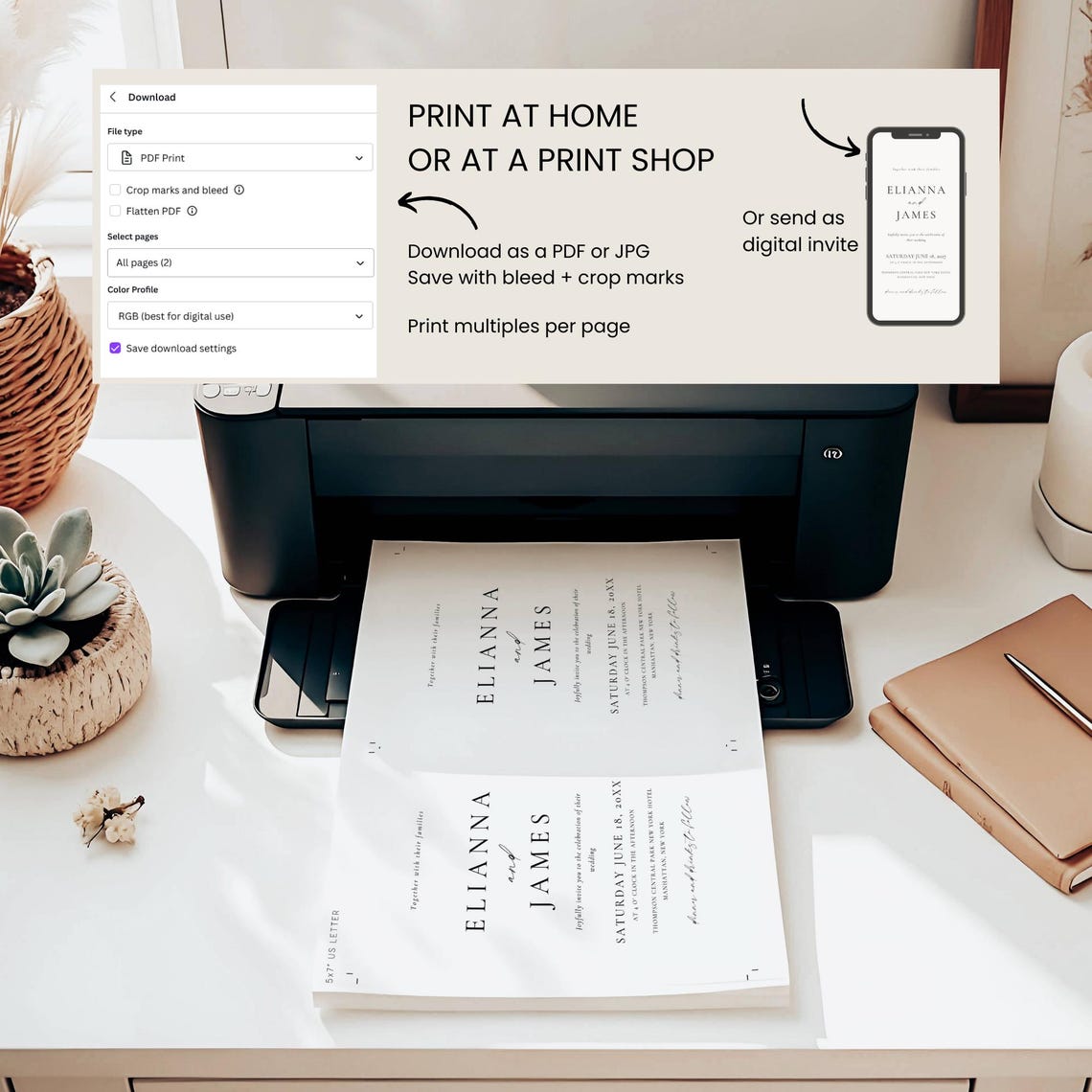 “Summer Wildflower Wedding Invitation – Whimsical Floral Template with QR Code”