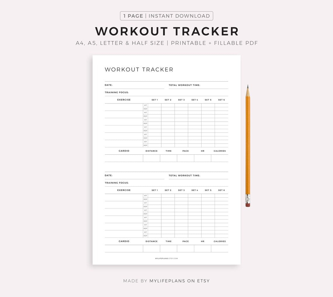 Workout Tracker Template – Editable Spreadsheet & Printable Digital Download