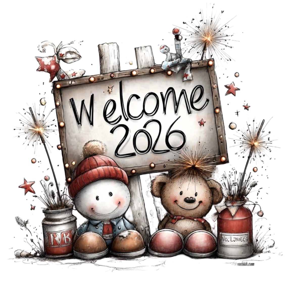 New Year 2026 Clipart Bundle – Festive Holiday PNG/JPG Illustrations, Instant Download