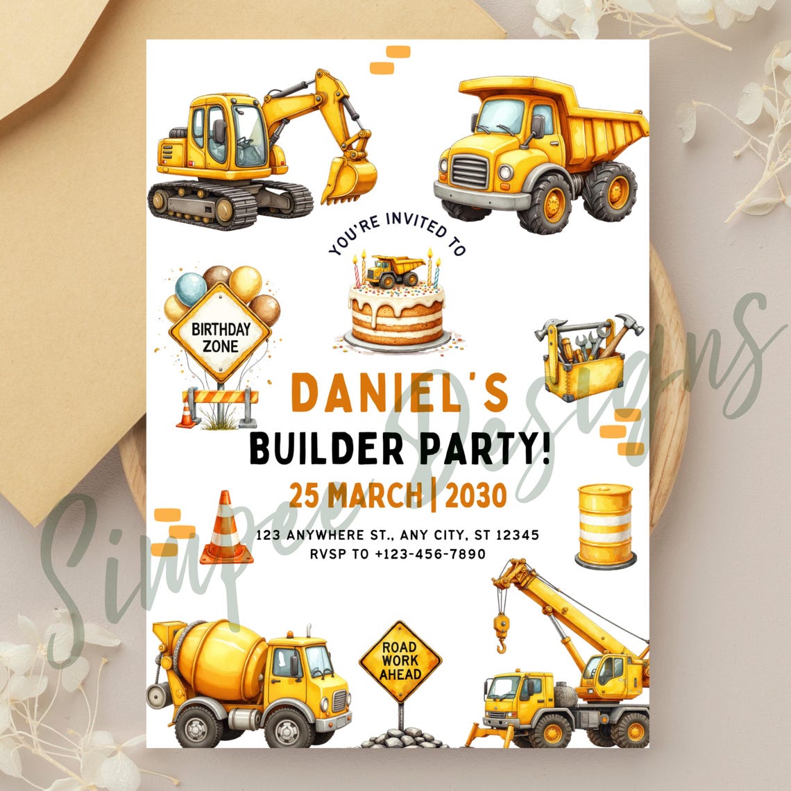 Construction-Theme Birthday Clipart Bundle – Kids Party Graphics Instant Download