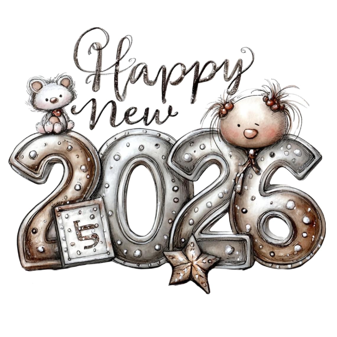 New Year 2026 Clipart Bundle – Festive Holiday PNG/JPG Illustrations, Instant Download