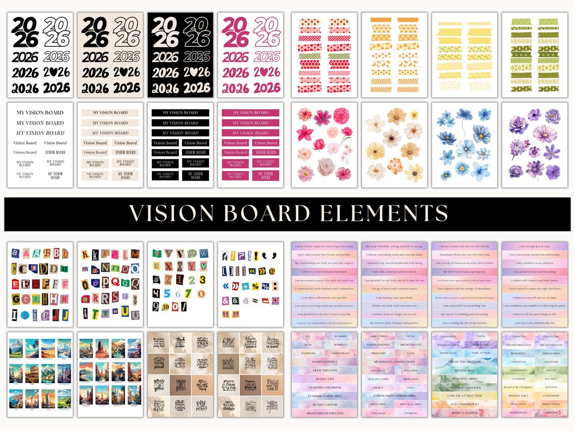 2026 Vision Board & Manifestation Kit – Printable Goal Setting Pack