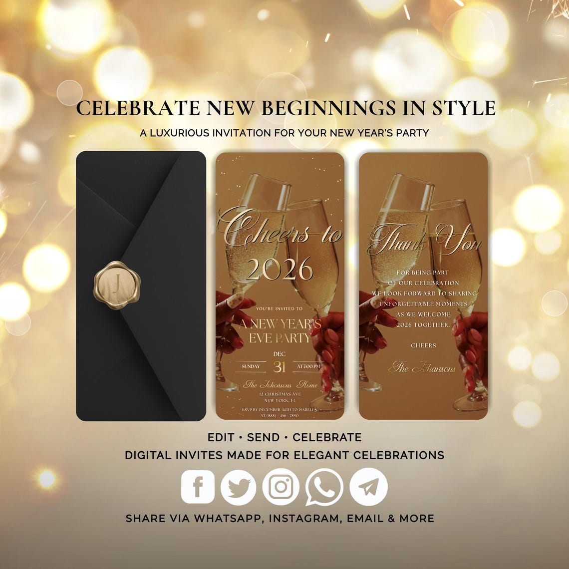 Animated New Year 2026 Invitation – Editable Digital Video Template
