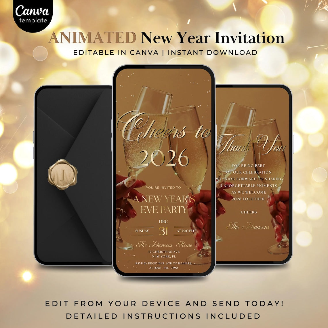 Animated New Year 2026 Invitation – Editable Digital Video Template