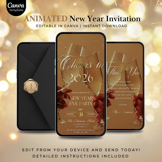 Animated New Year 2026 Invitation – Editable Digital Video Template