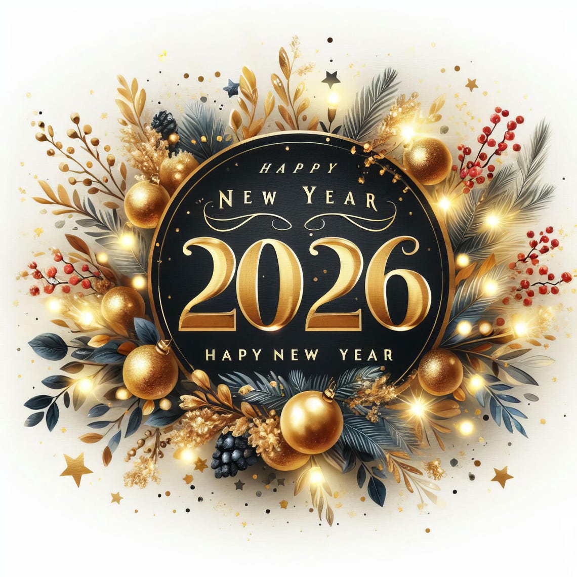 Watercolor New Year 2026 Clipart JPG Set – 10 Festive Illustrations, Instant Download